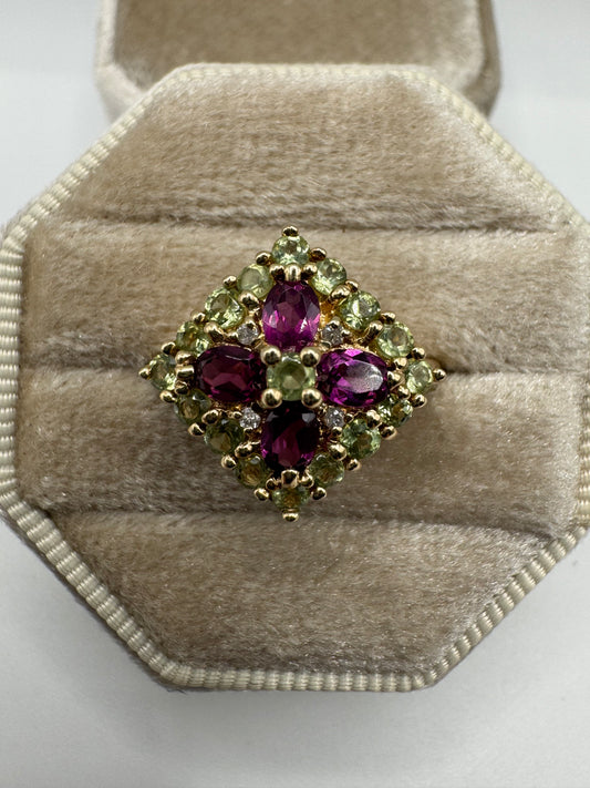 9ct gold tourmaline cluster ring