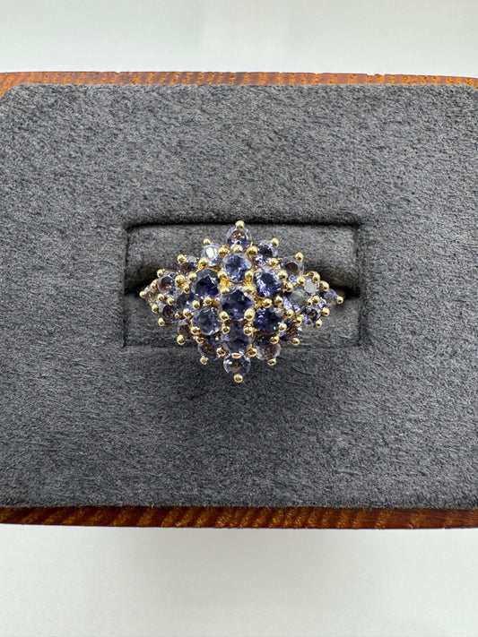 9ct gold iolite cluster ring