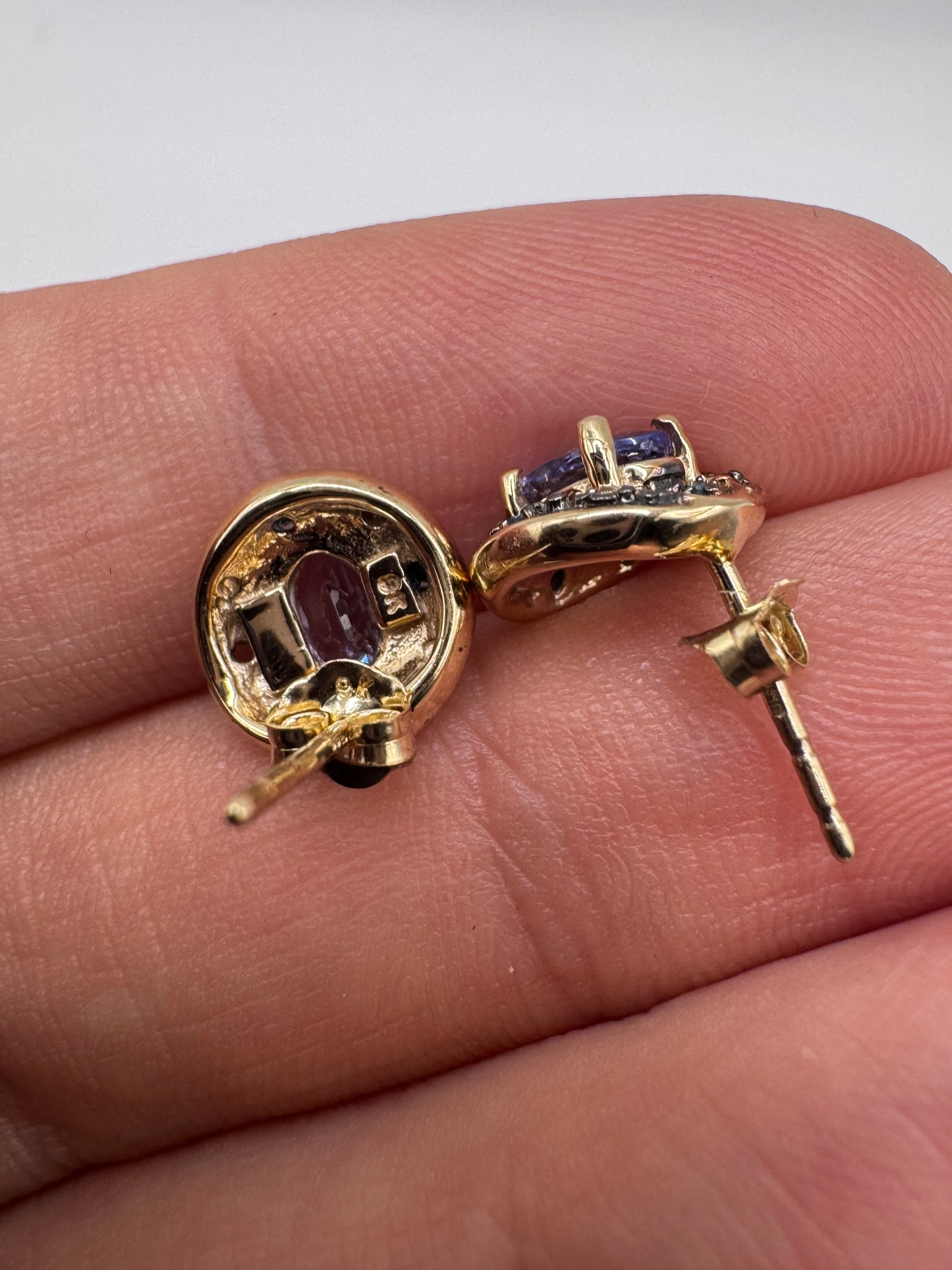 9ct gold tanzanite and blue diamond earrings