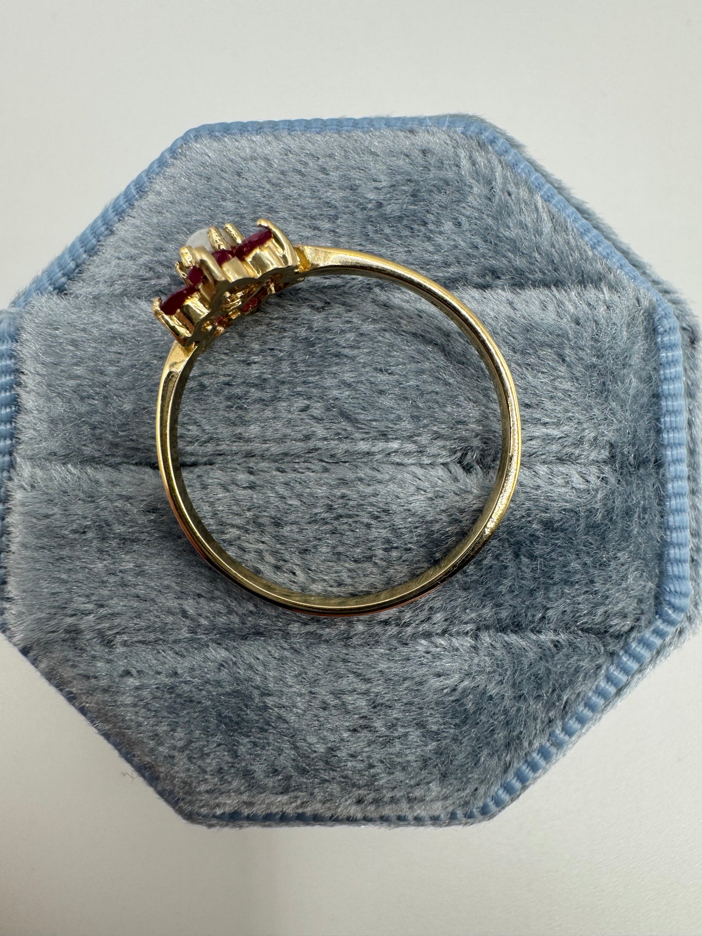 9ct gold pearl and ruby cluster ring