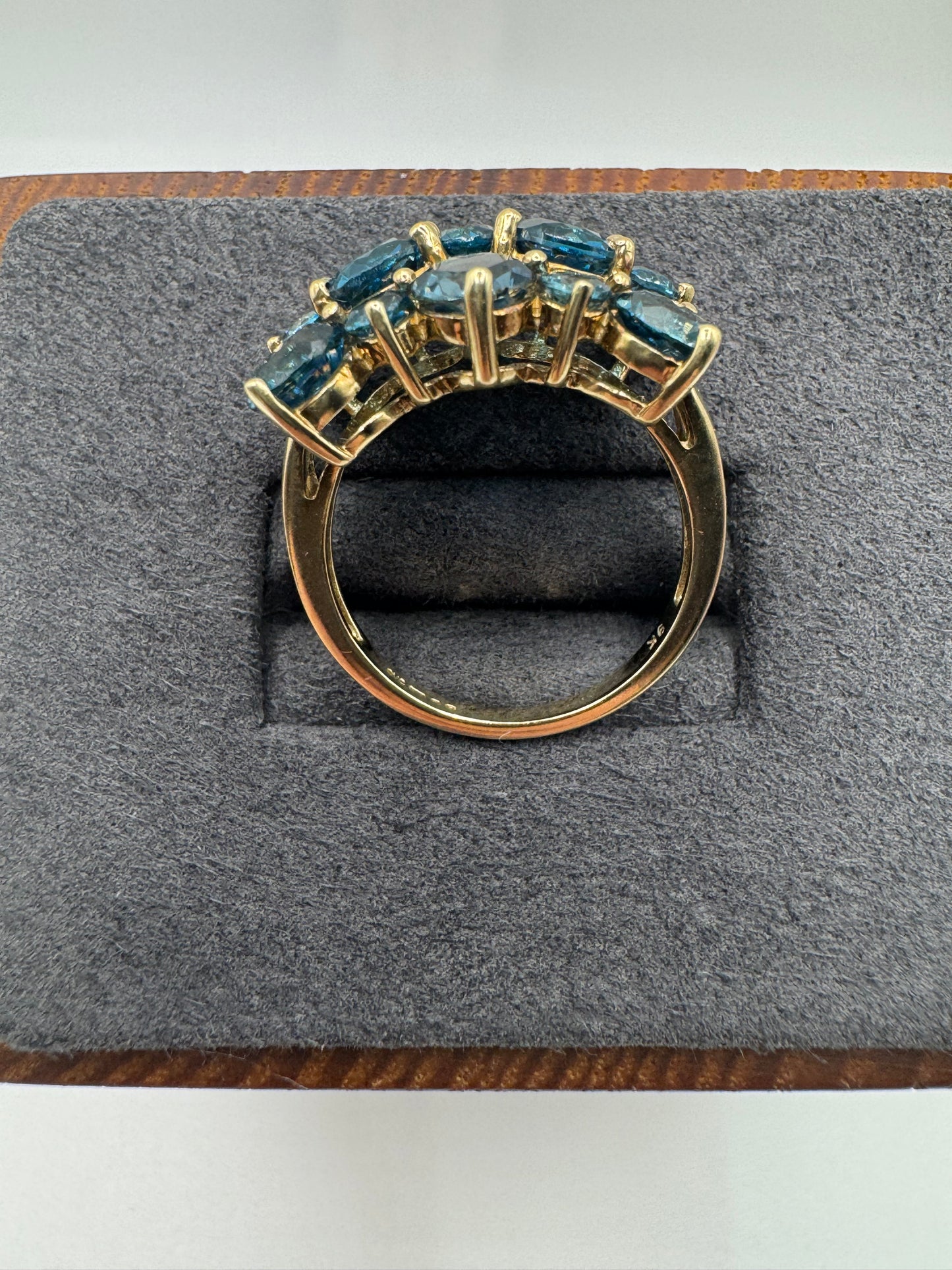 9ct gold London blue topaz cluster ring