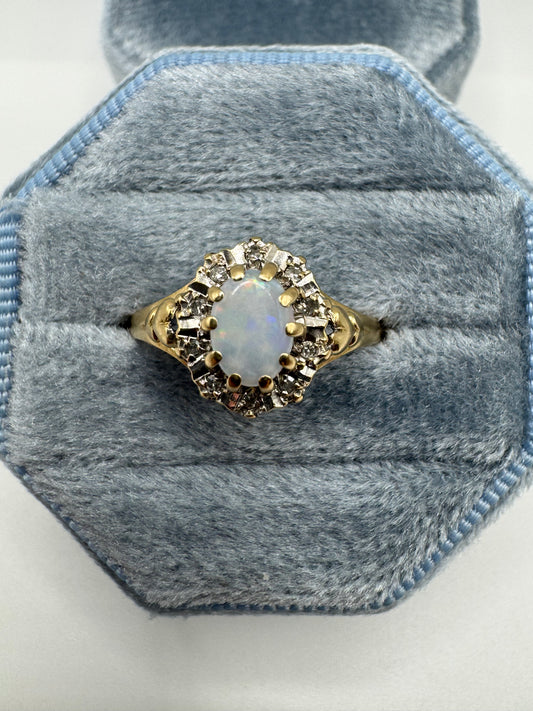 9ct gold opal and diamond ring
