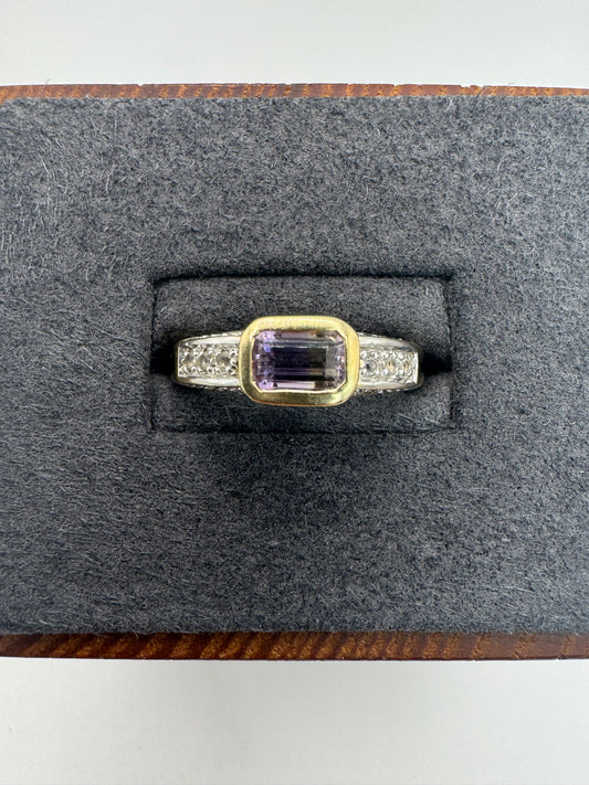 9ct gold amethyst and diamond ring