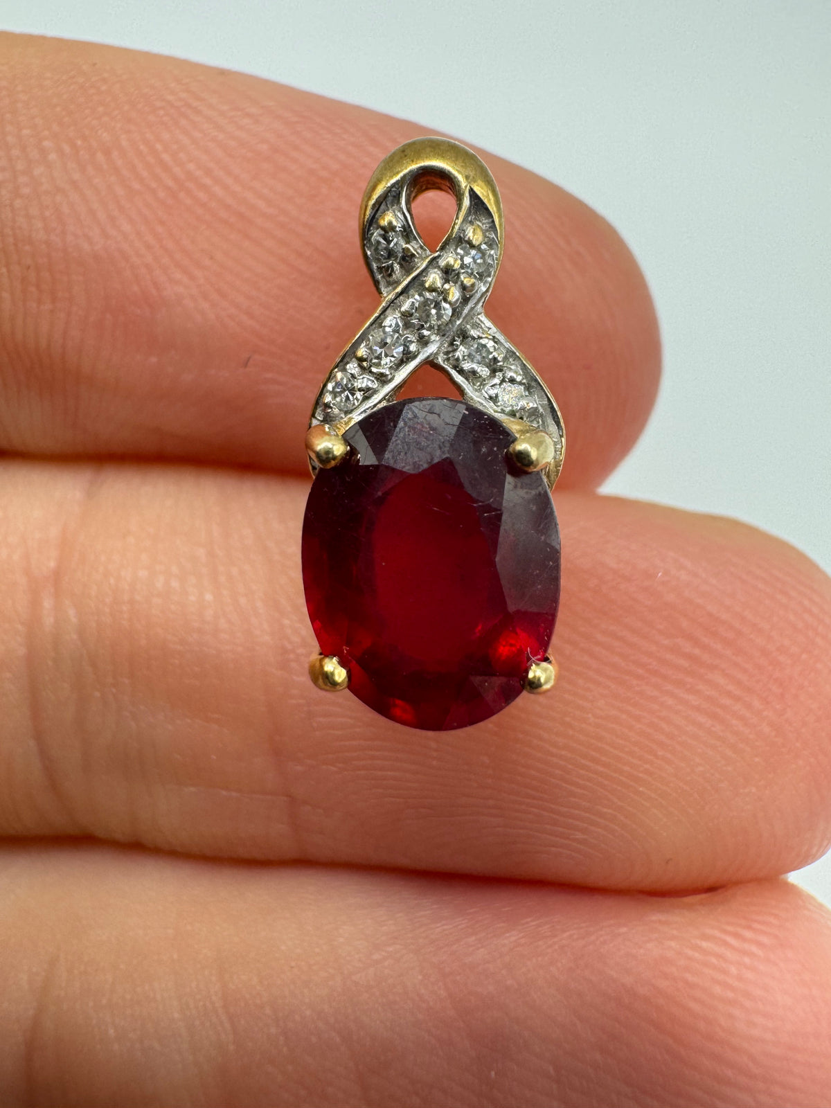 9ct gold ruby and diamond pendant
