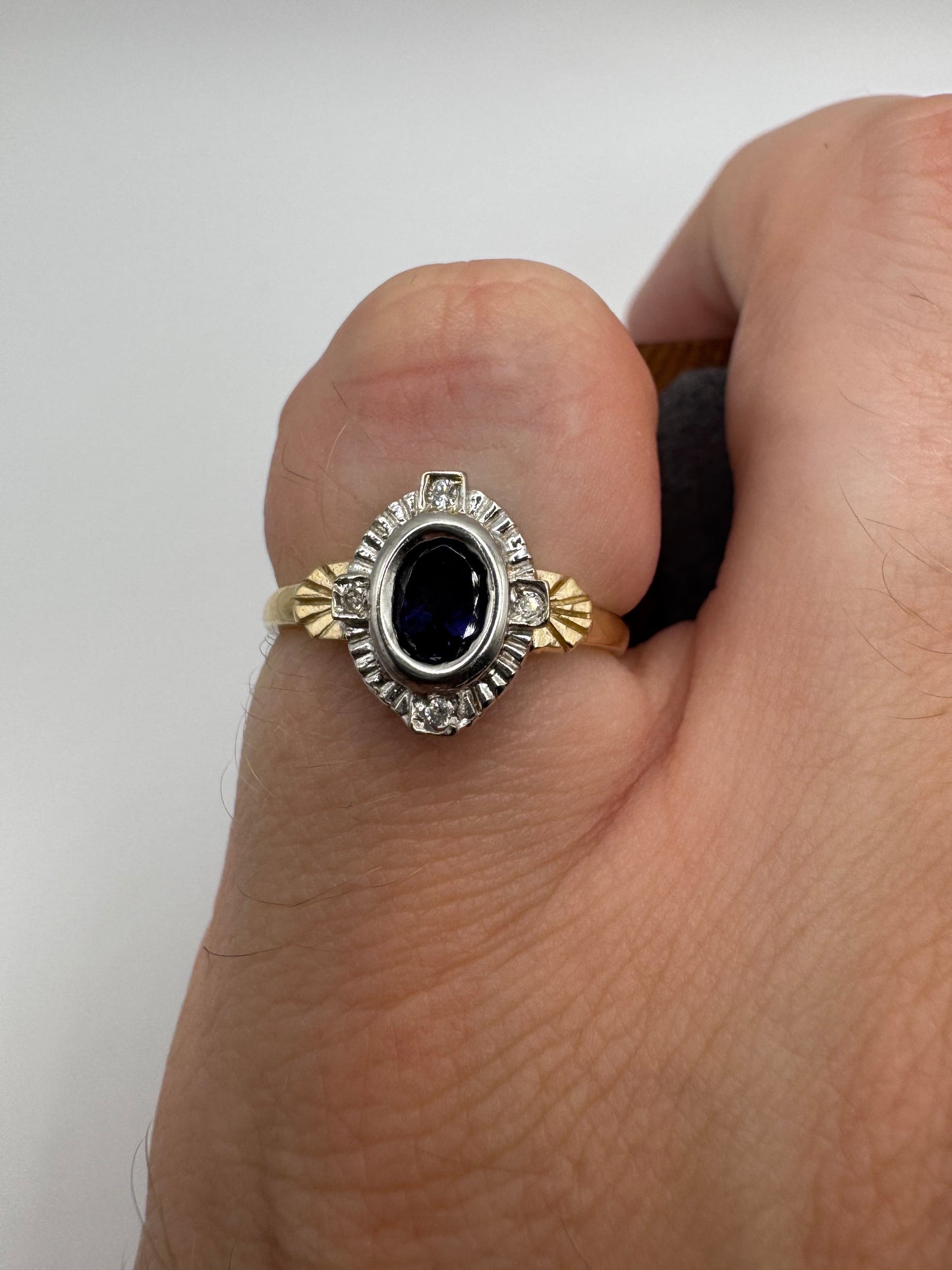 9ct gold iolite and diamond ring