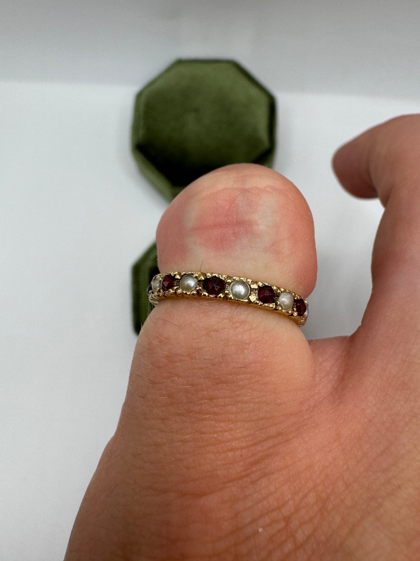 9ct gold garnet and pearl full eternity ring