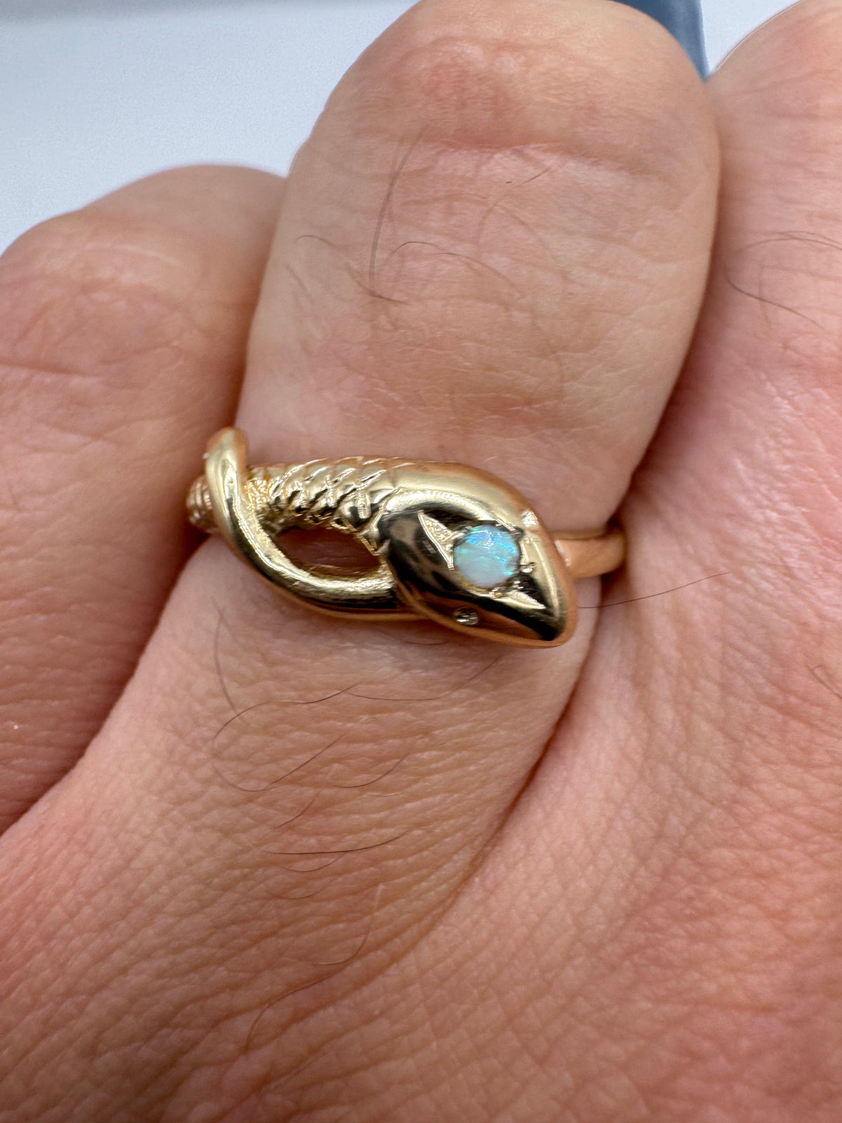 9ct gold opal snake ring