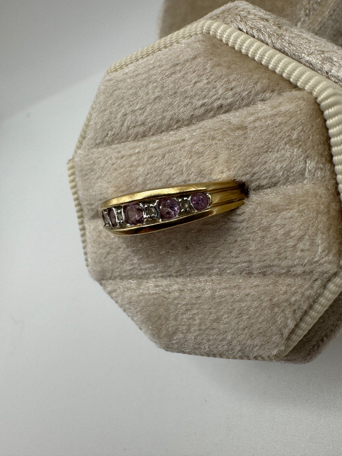 9ct gold pink sapphire and diamond ring
