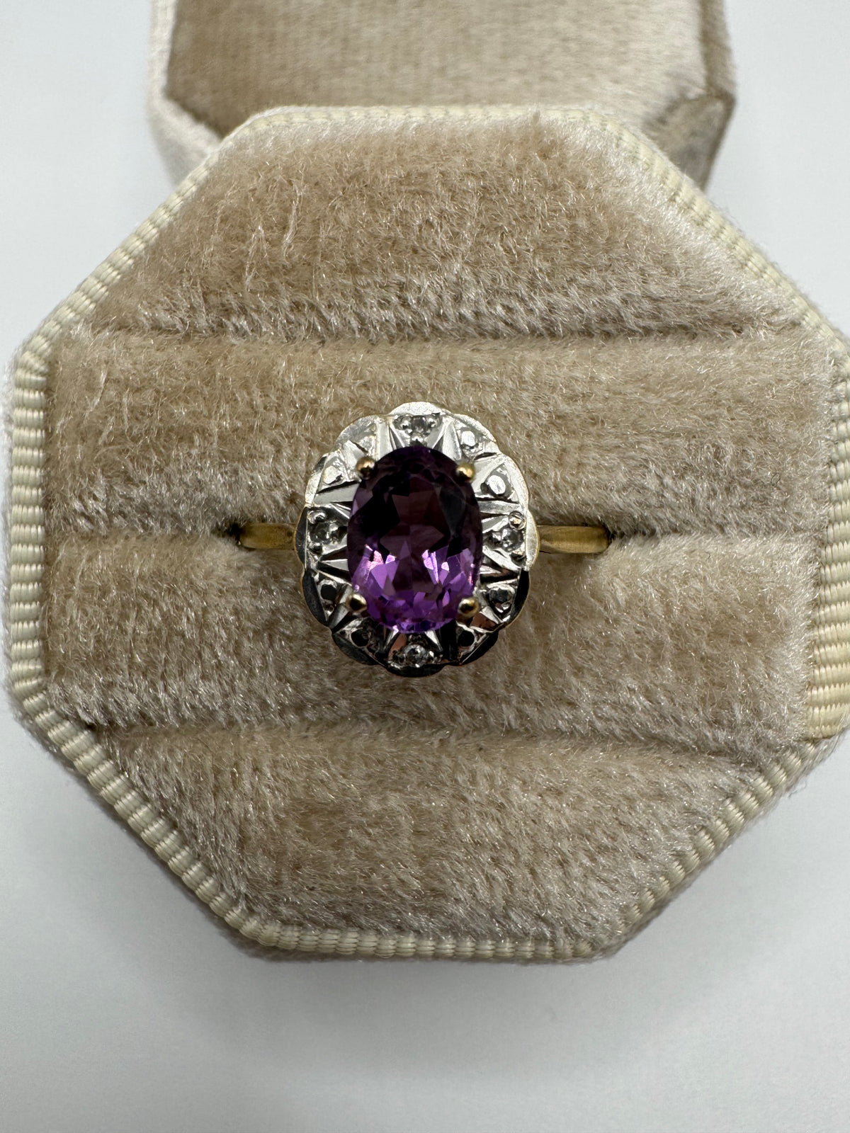 9ct gold amethyst and diamond ring