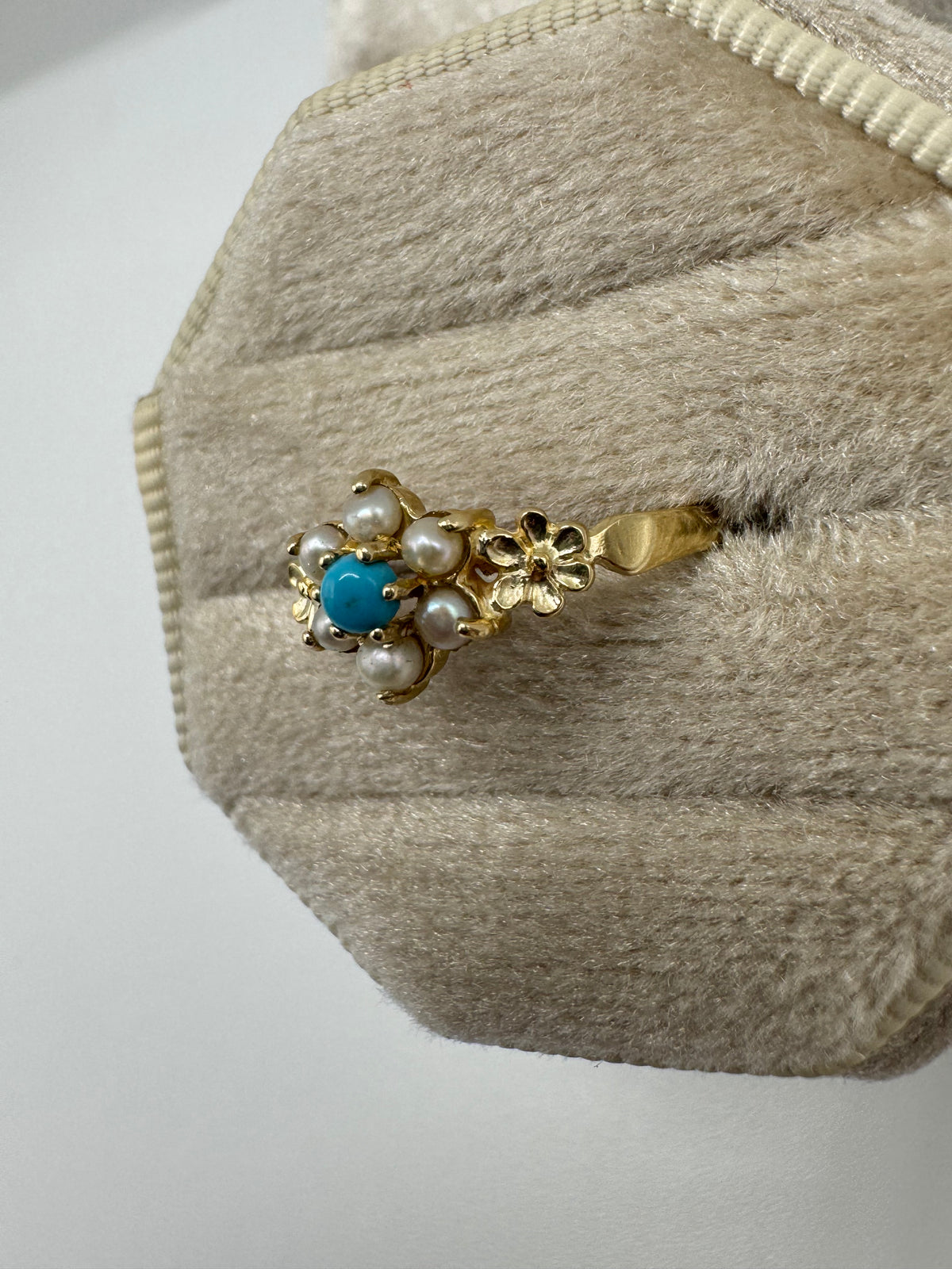 9ct gold turquoise and pearl cluster ring