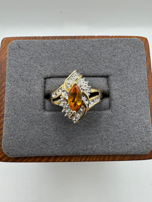 9ct gold citrine and diamond ring