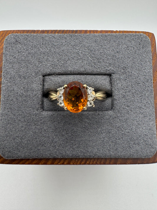 9ct gold citrine and zircon ring