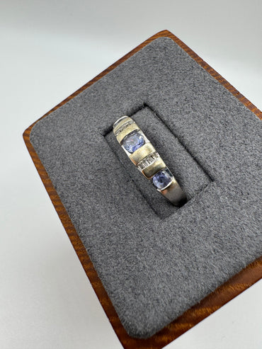 9ct white gold tanzanite and diamond  ring