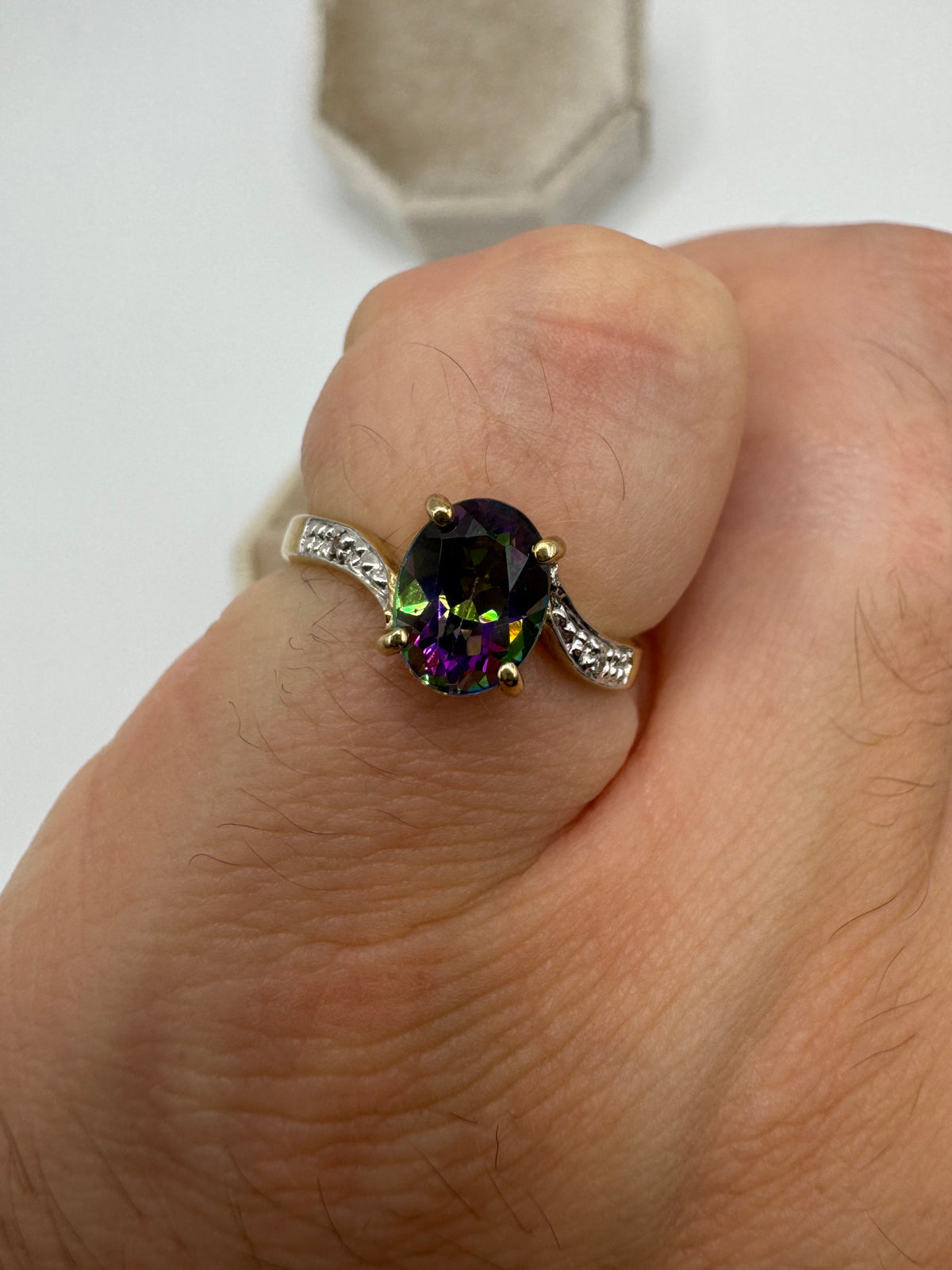 9ct gold mystic topaz and diamond ring