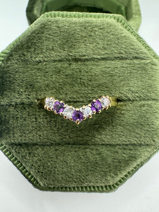 9ct gold amethyst and cz wishbone ring