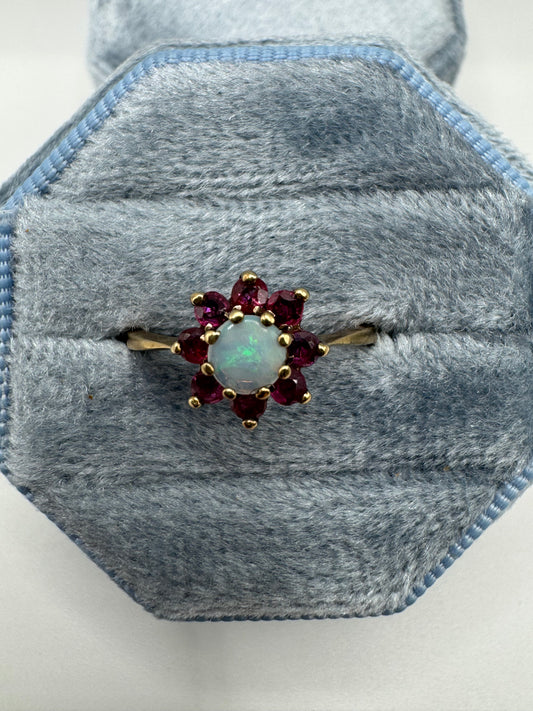 9ct gold opal and ruby ring