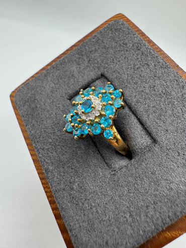 9ct gold apatite and diamond cluster ring