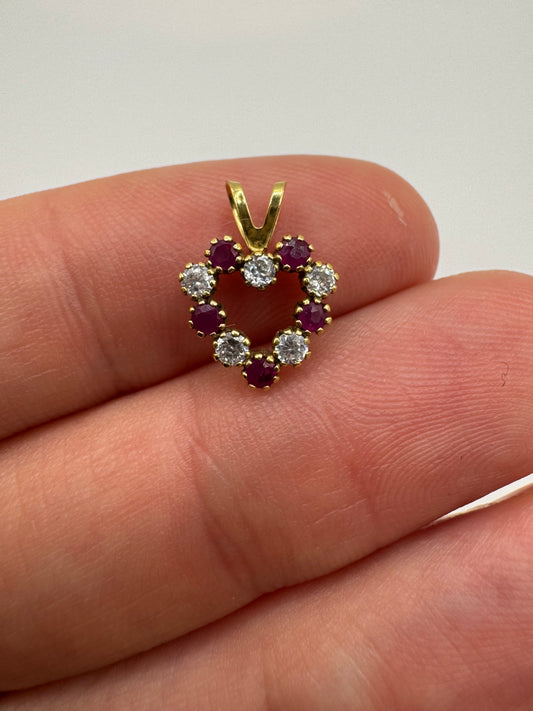 9ct gold ruby and cz pendant