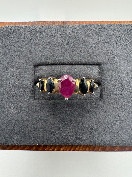 9ct gold ruby and sapphire ring