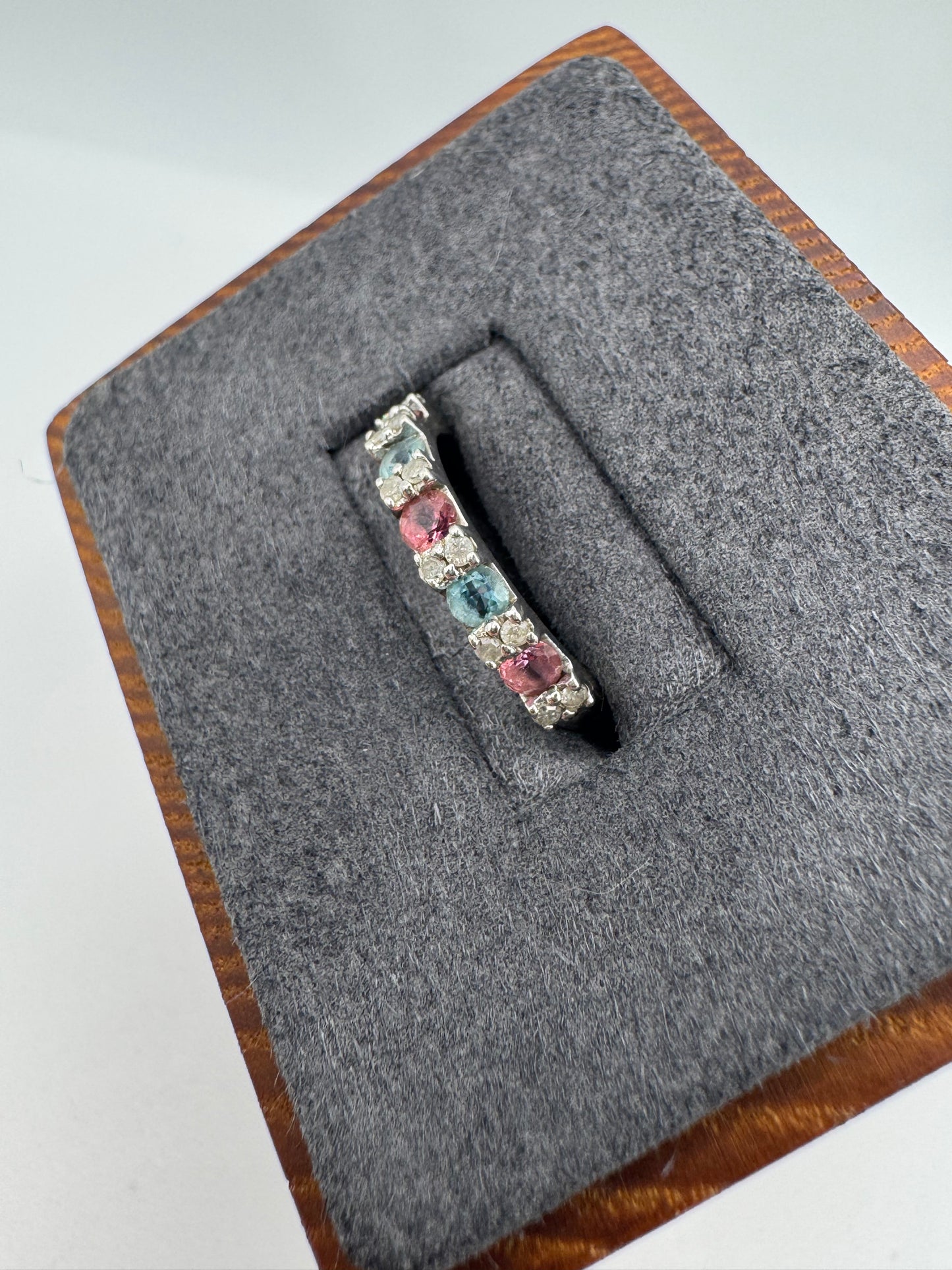 9ct white gold tourmaline, topaz and diamond ring