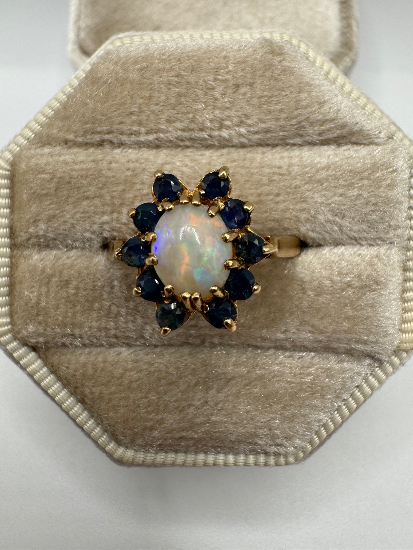 9ct gold opal and sapphire cluster ring