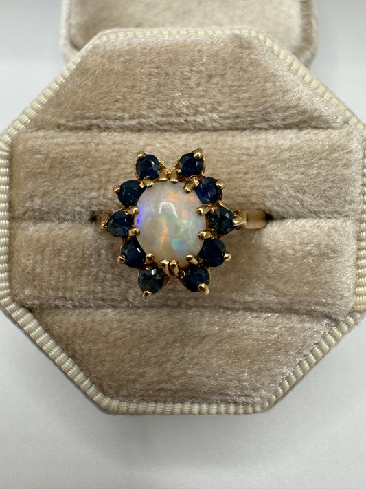 9ct gold opal and sapphire cluster ring