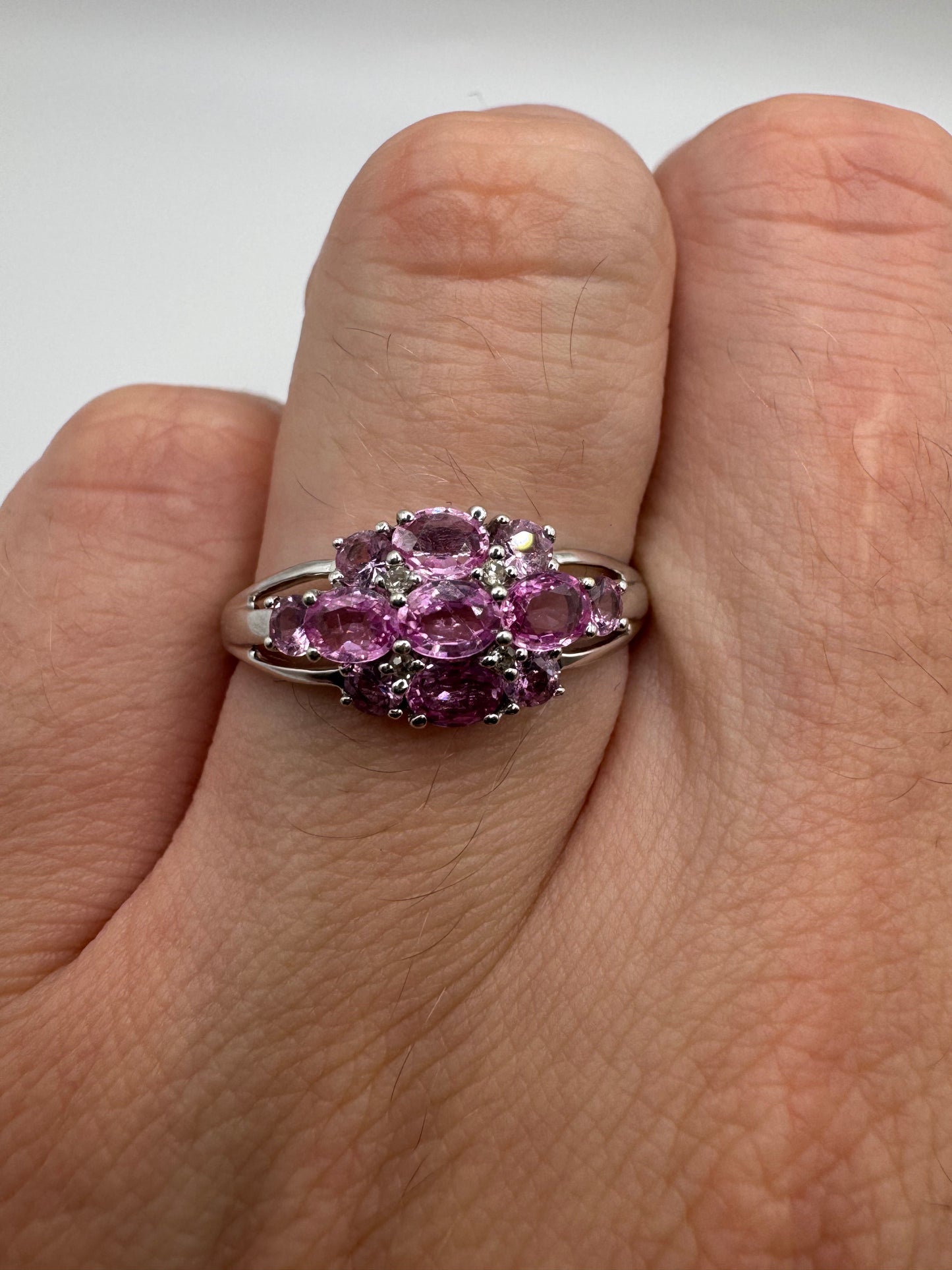 9ct white gold pink sapphire and diamond ring