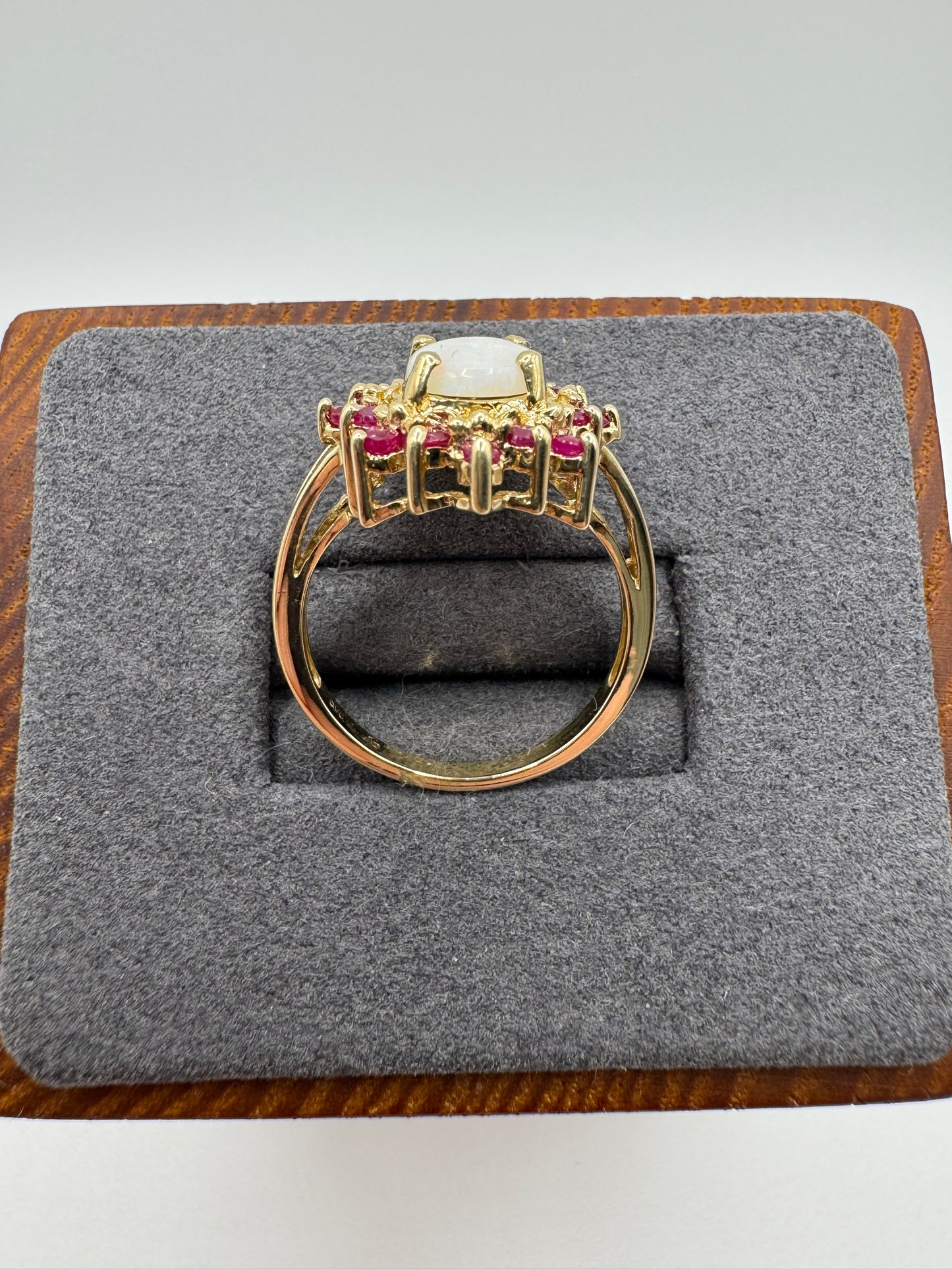 9ct gold opal and ruby ring