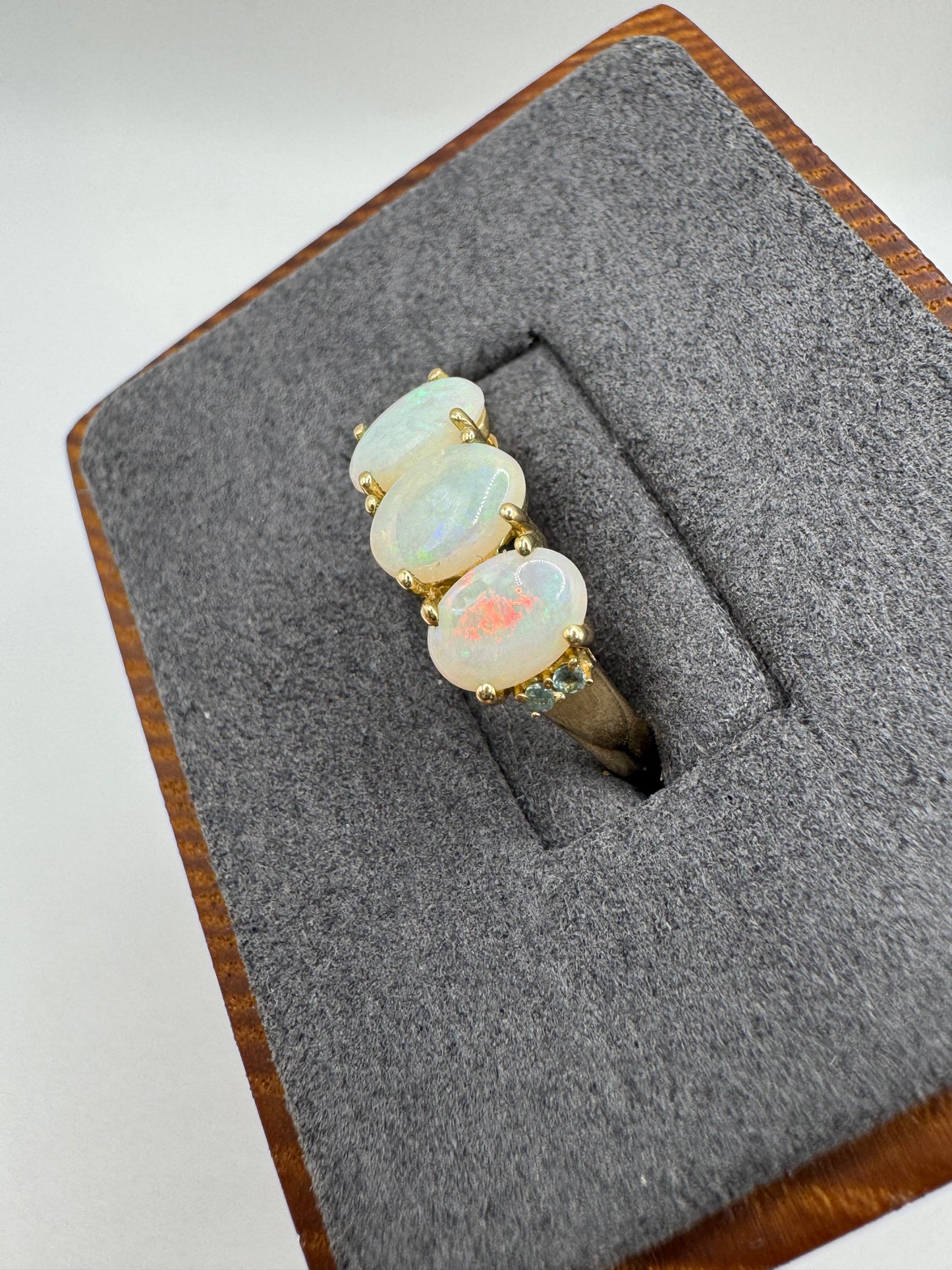 9ct gold opal and blue zircon ring