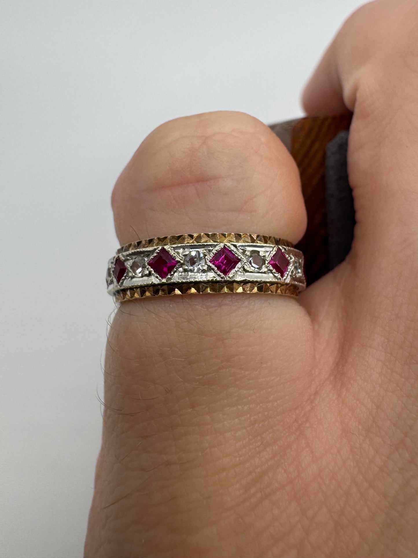 9ct gold synthetic ruby and diamond full eternity ring