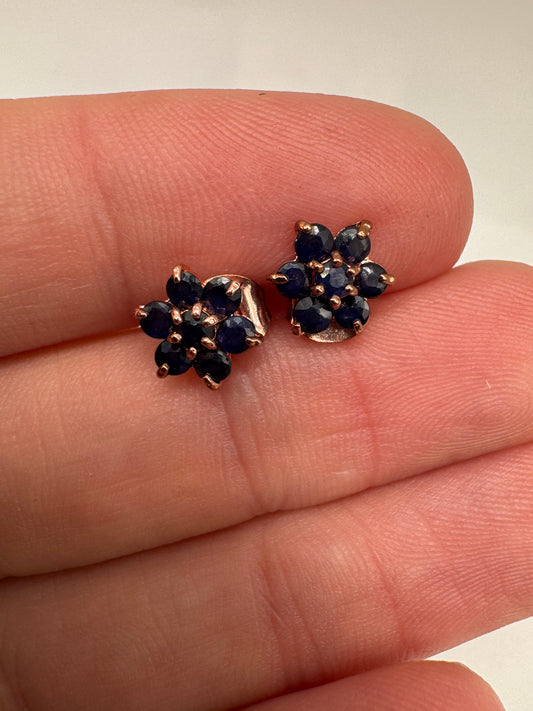 Silver sapphire cluster earrings
