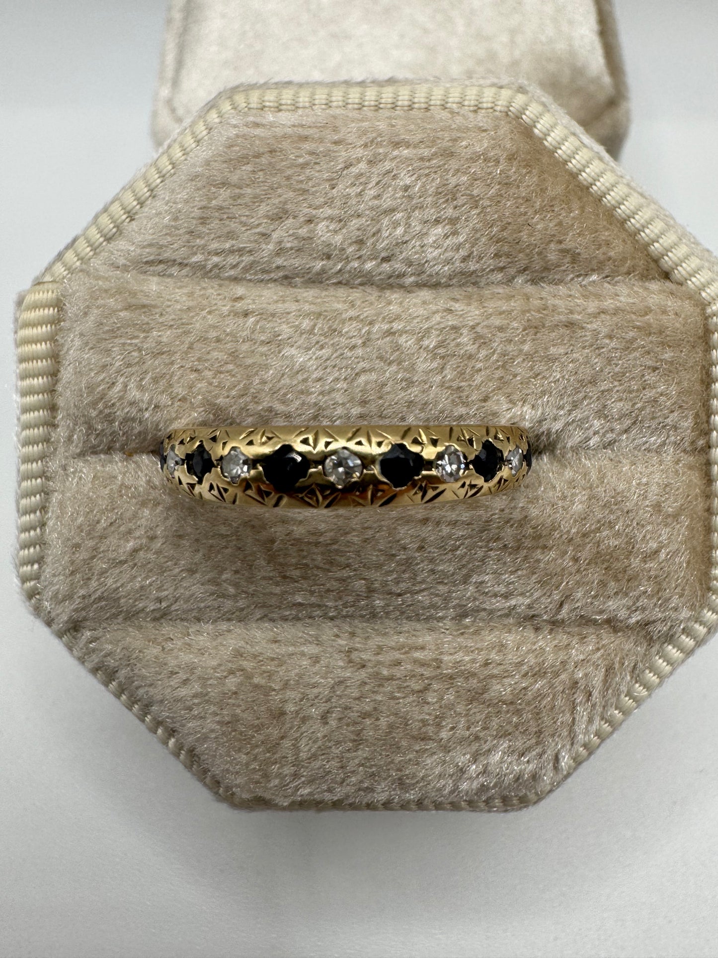 9ct gold sapphire and diamond half eternity ring