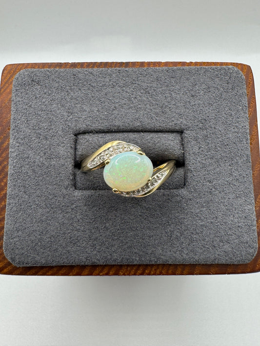 9ct gold opal and diamond ring
