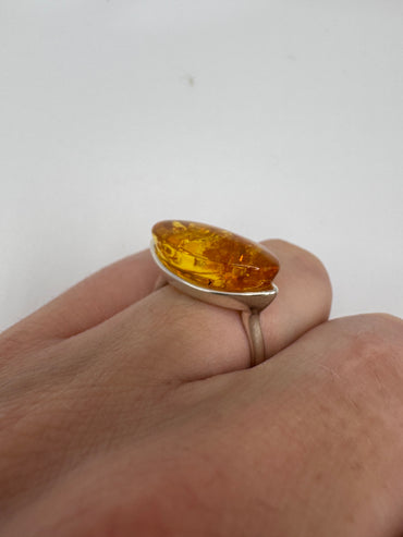 Silver amber ring