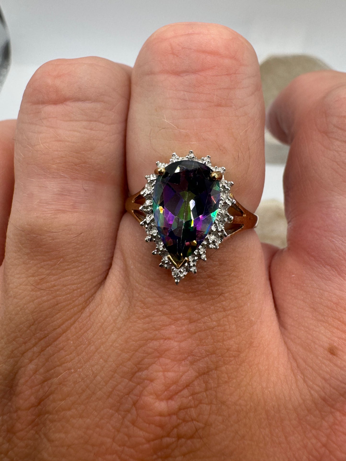 9ct gold mystic topaz and diamond ring