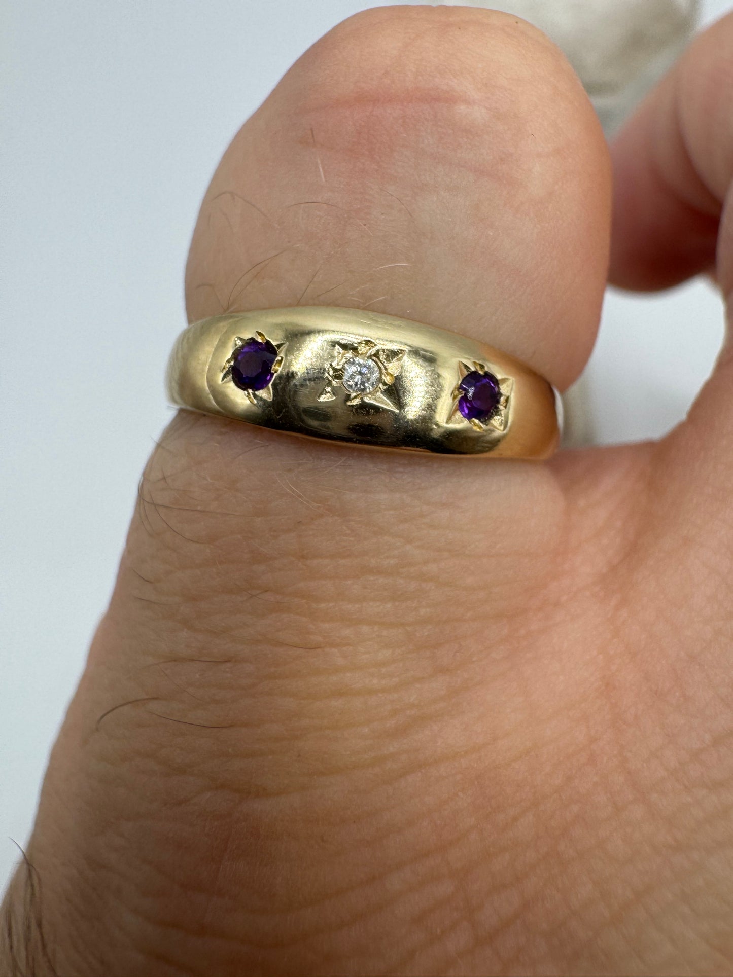 9ct gold amethyst and diamond gypsy ring