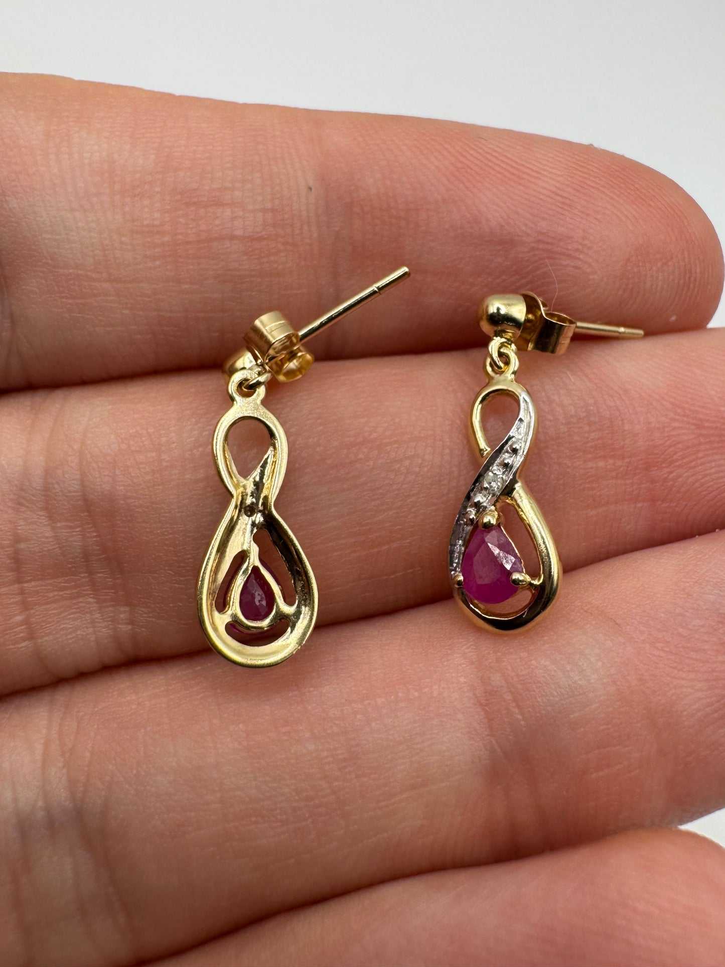 9ct gold ruby and diamond earrings