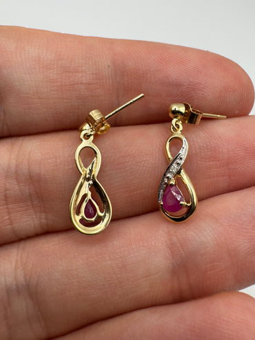 9ct gold ruby and diamond earrings