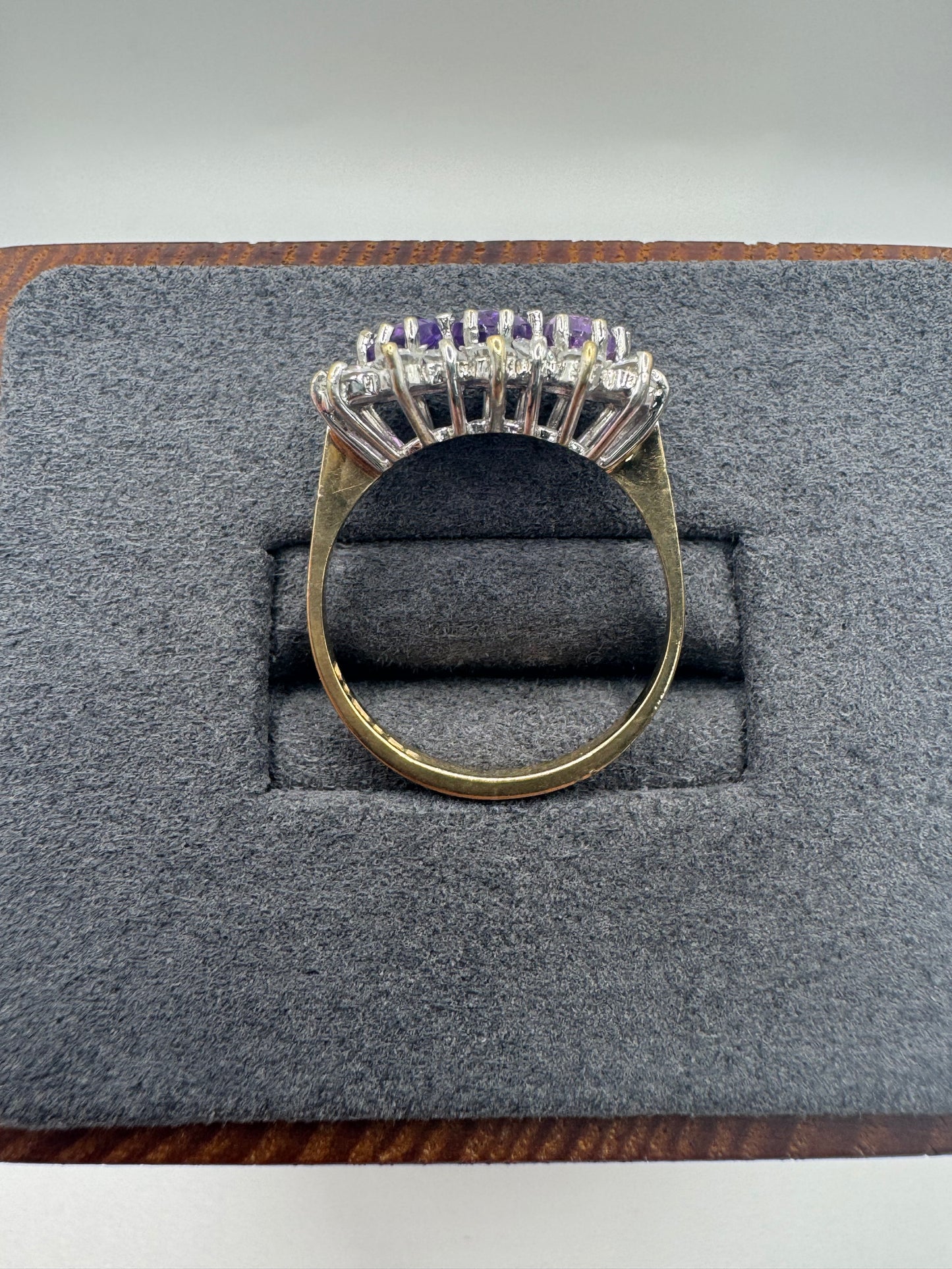 9ct gold amethyst and cz cluster ring