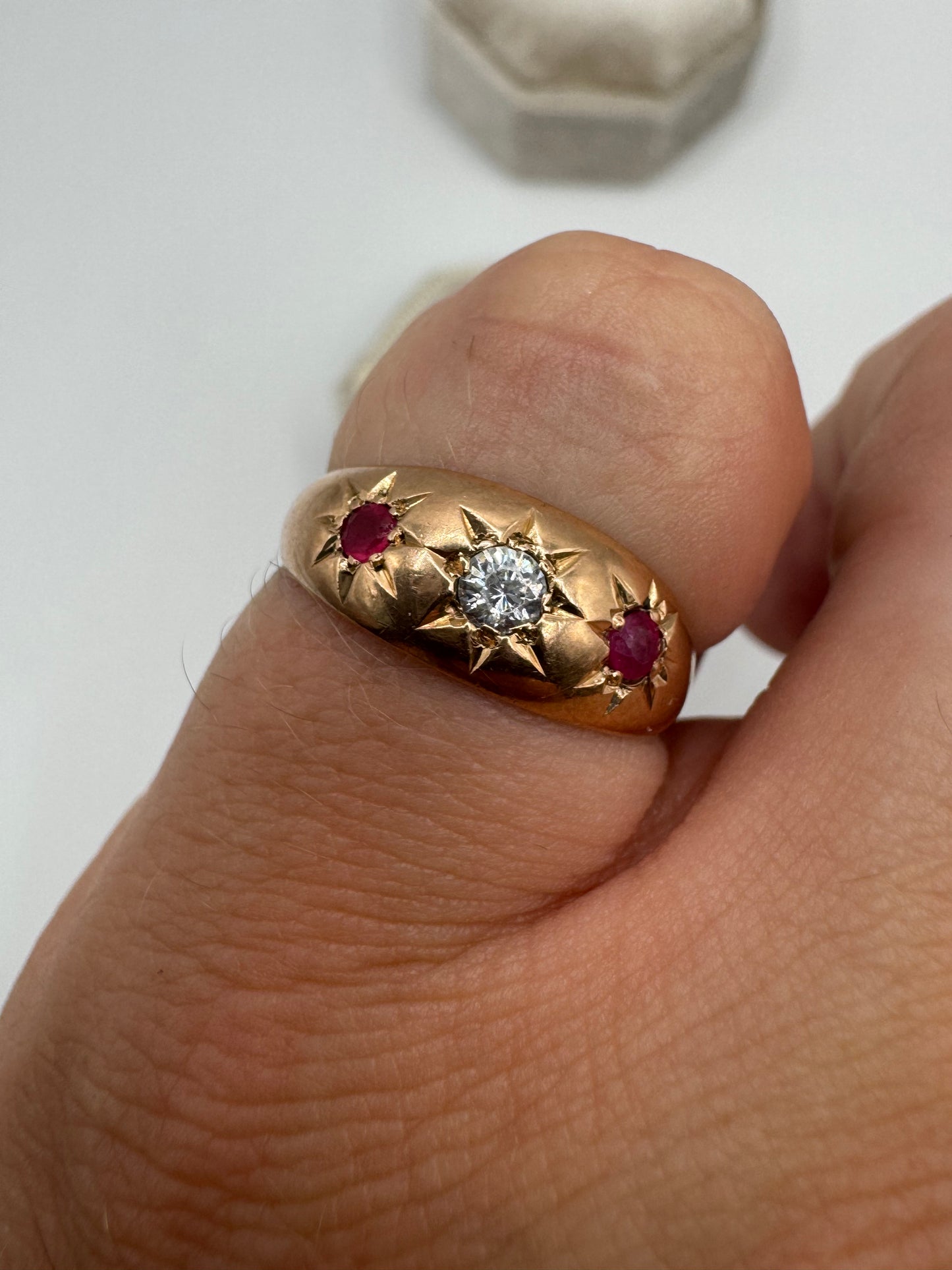 9ct rose gold ruby and paste gypsy ring