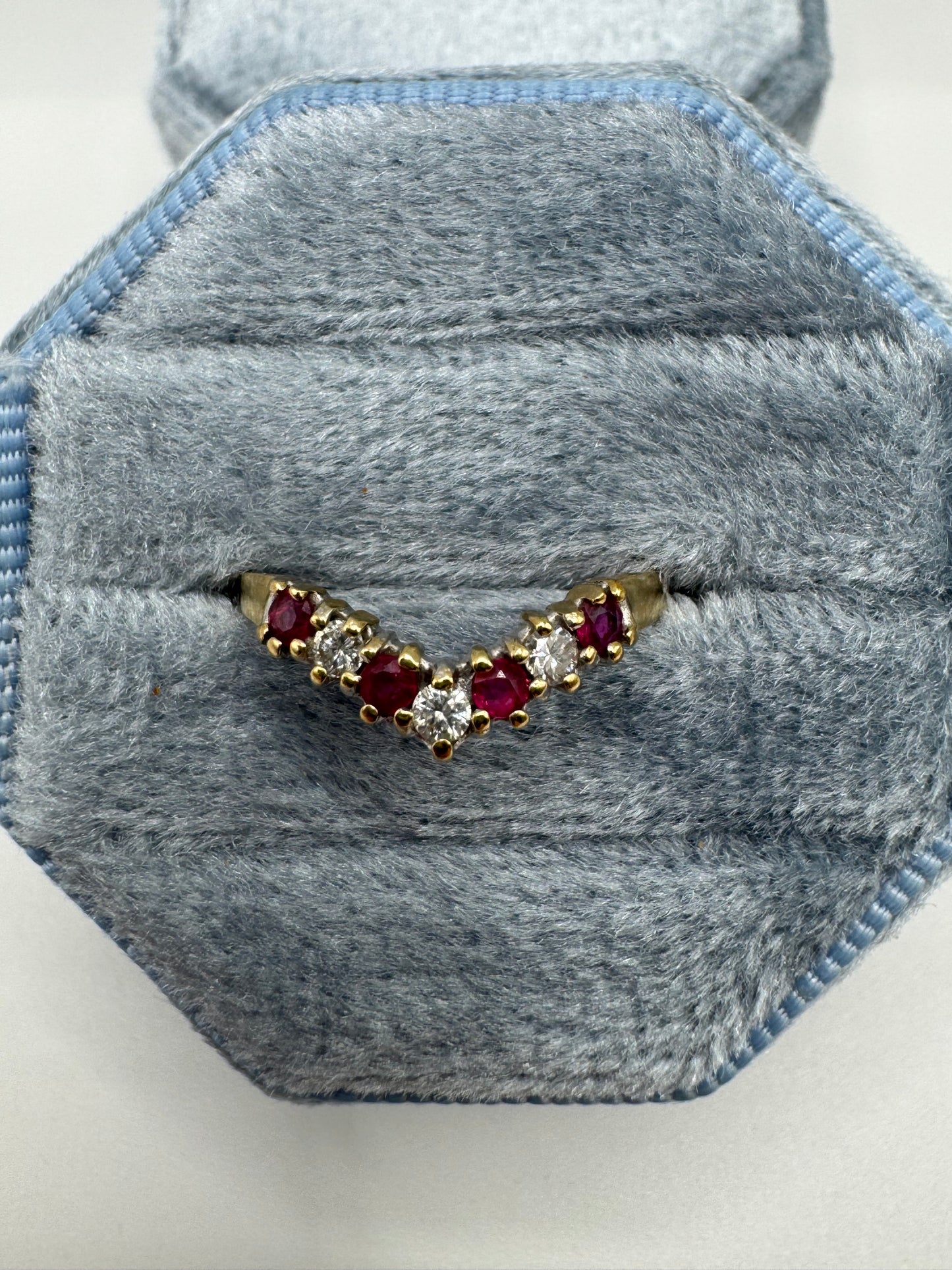 9ct gold ruby and diamond wishbone ring