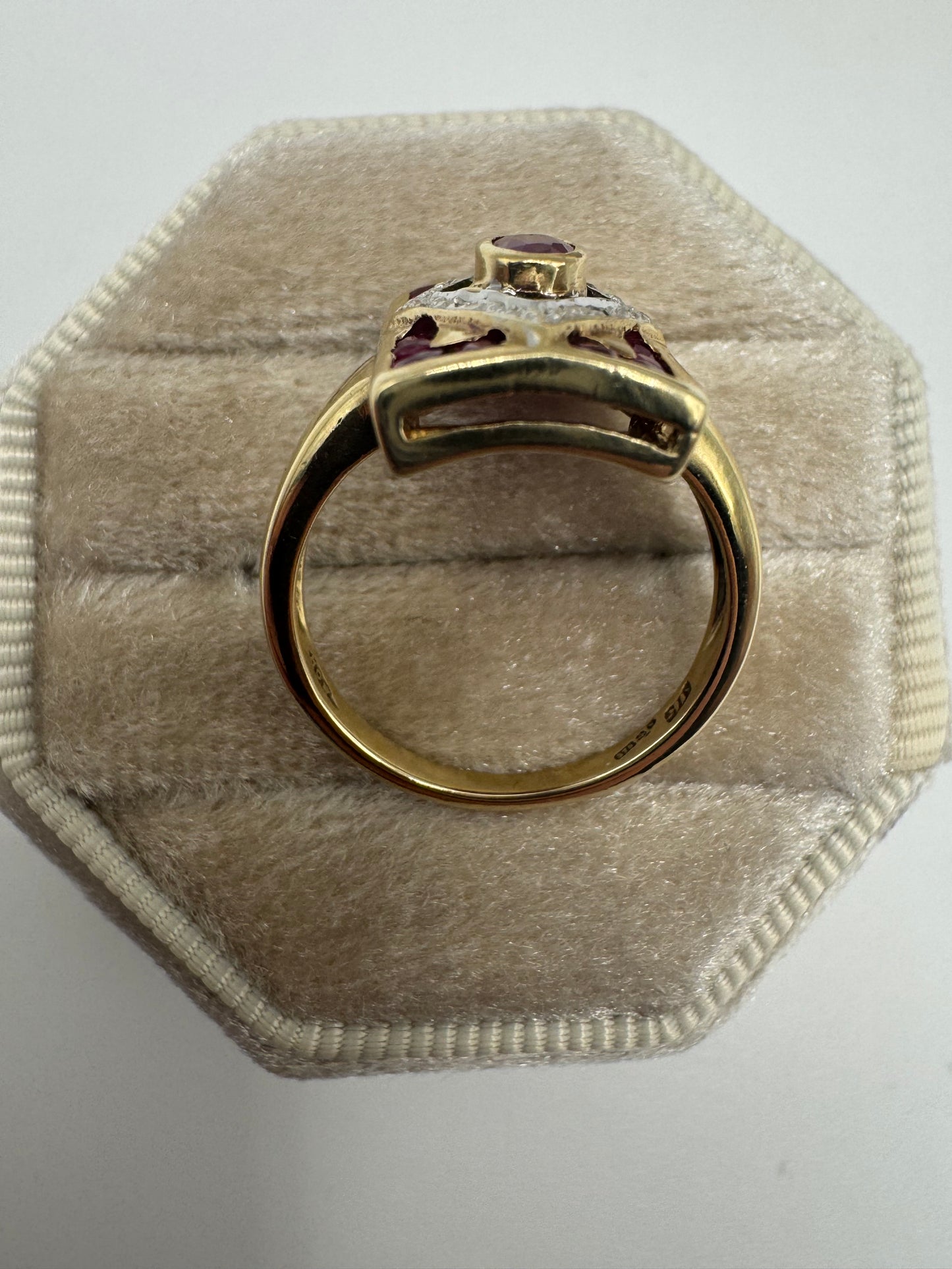 9ct gold art-deco style ruby and diamond ring