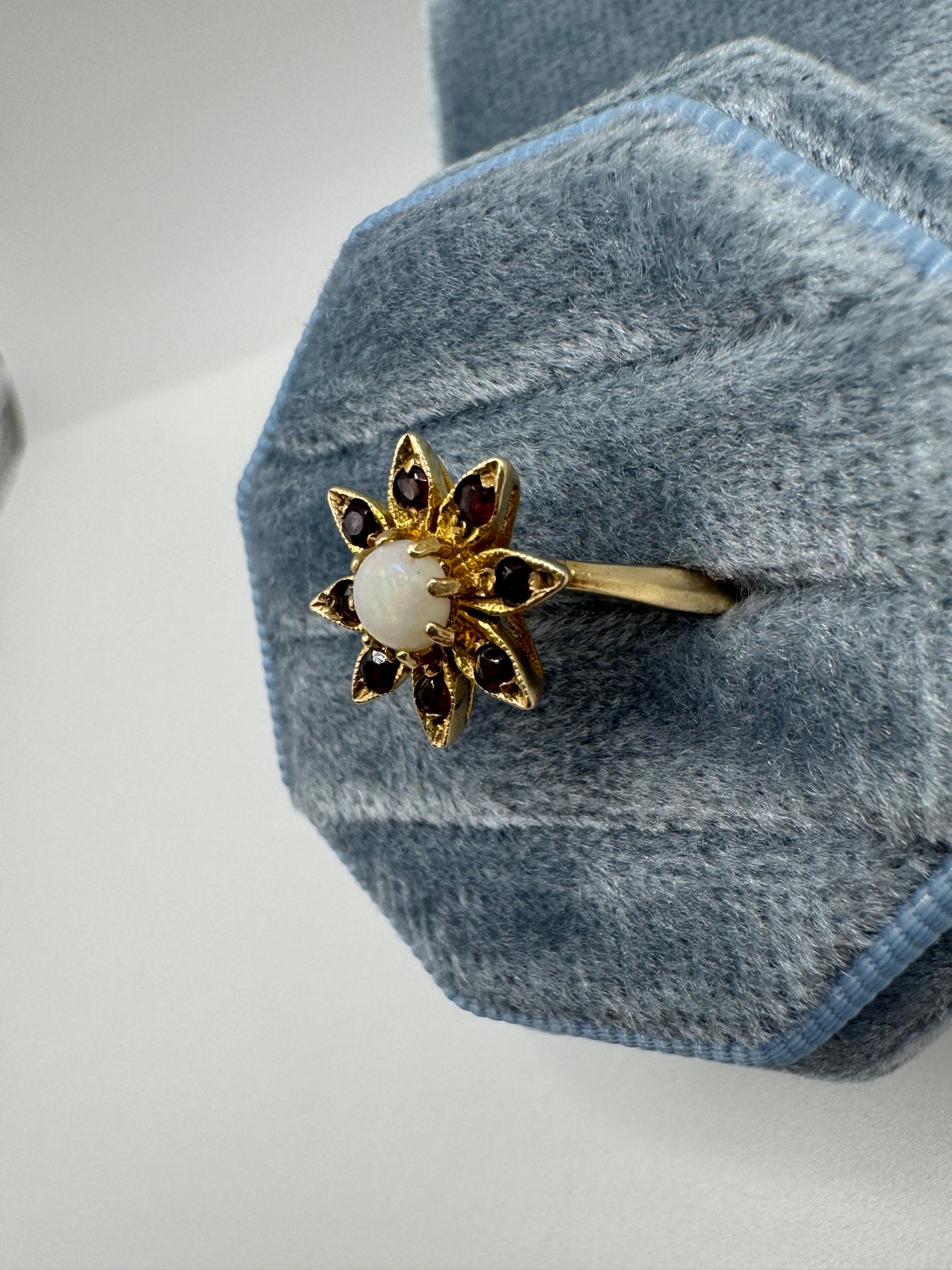 9ct gold opal and garnet flower ring