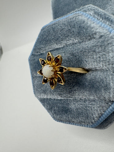9ct gold opal and garnet flower ring
