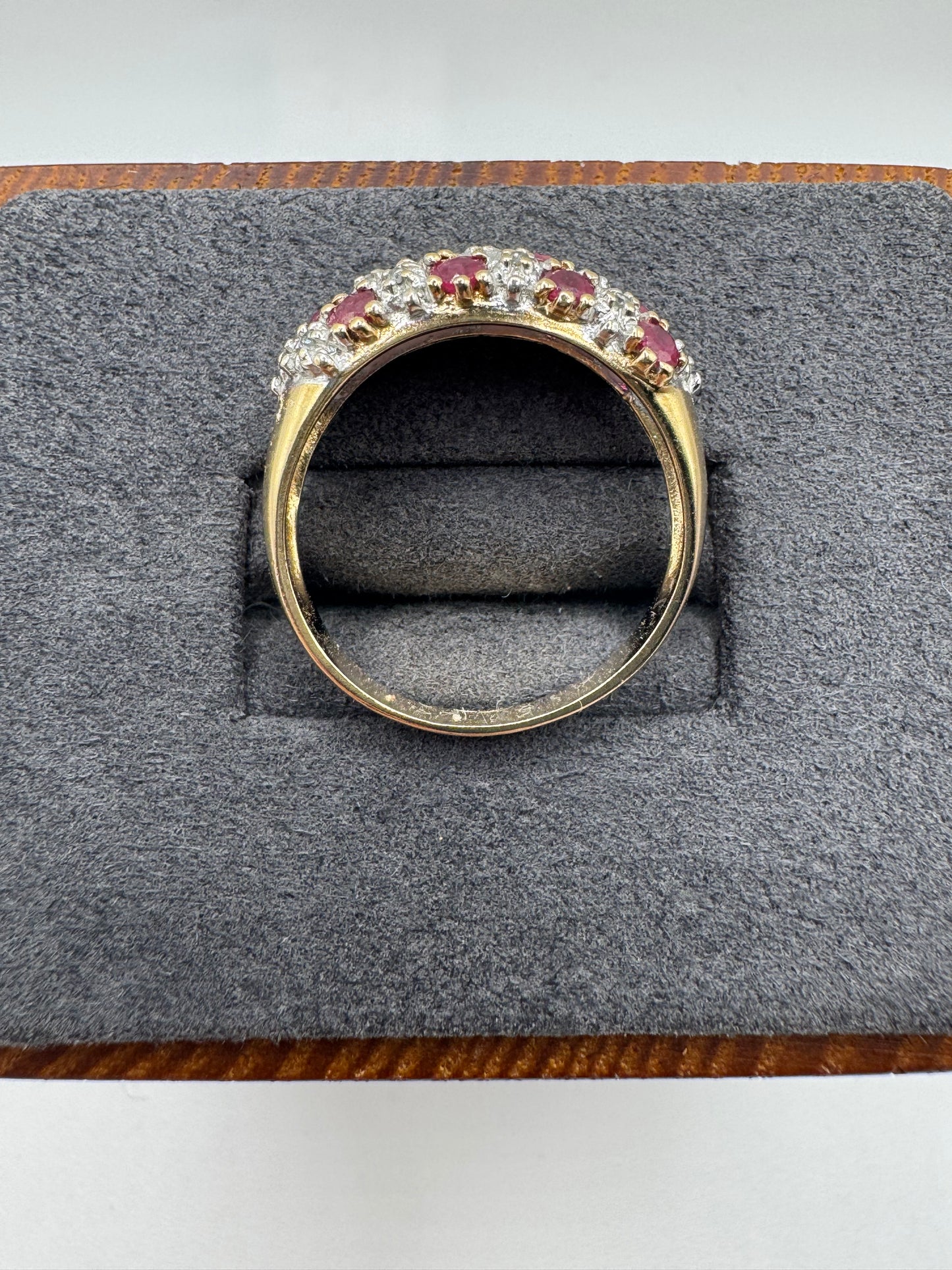9ct gold ruby and diamond bombe ring