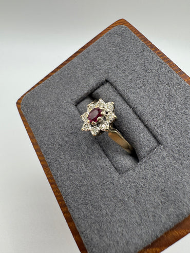 9ct gold ruby and diamond cluster ring