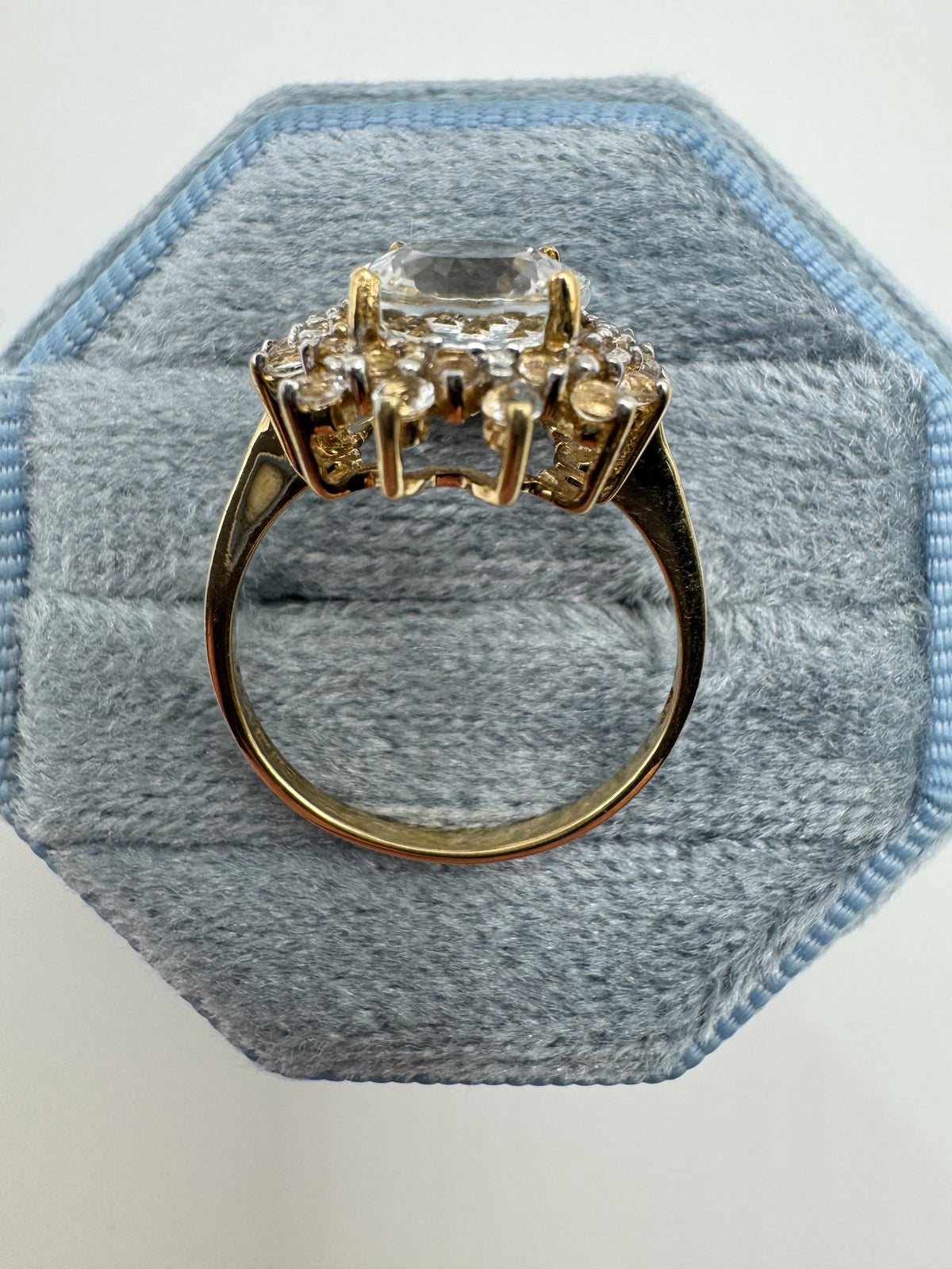 9ct gold aquamarine and zircon cluster ring