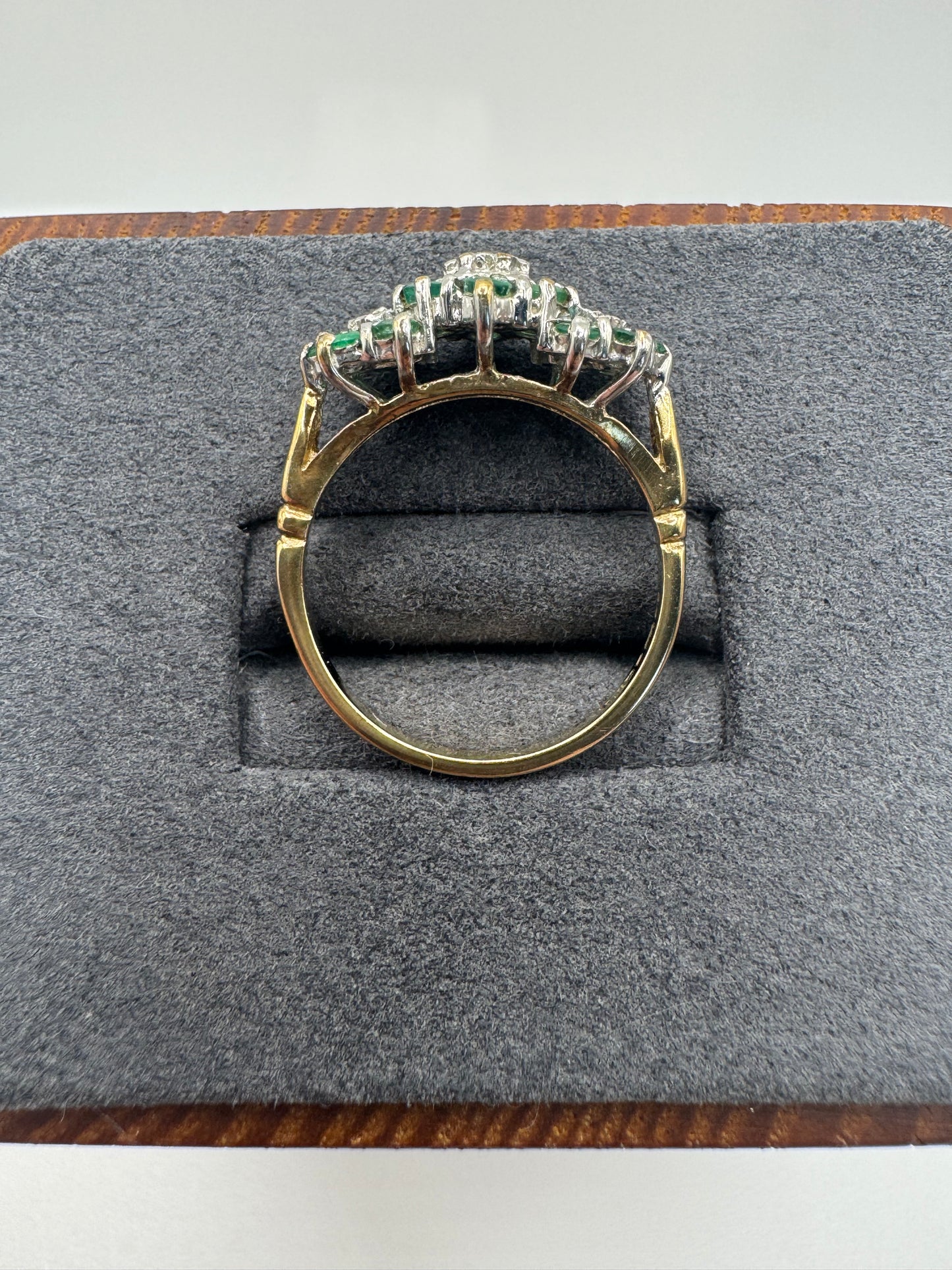 9ct gold emerald and diamond ring