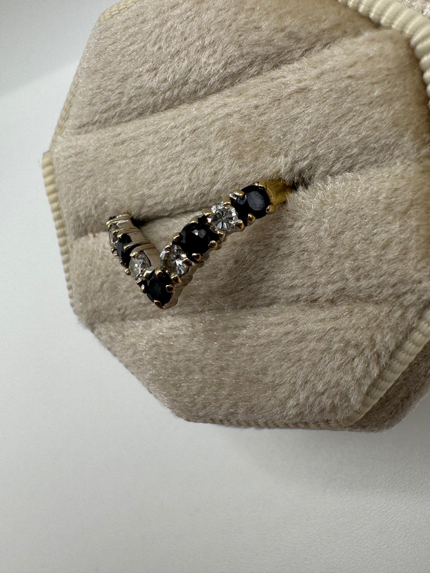 9ct gold sapphire and diamond wishbone ring
