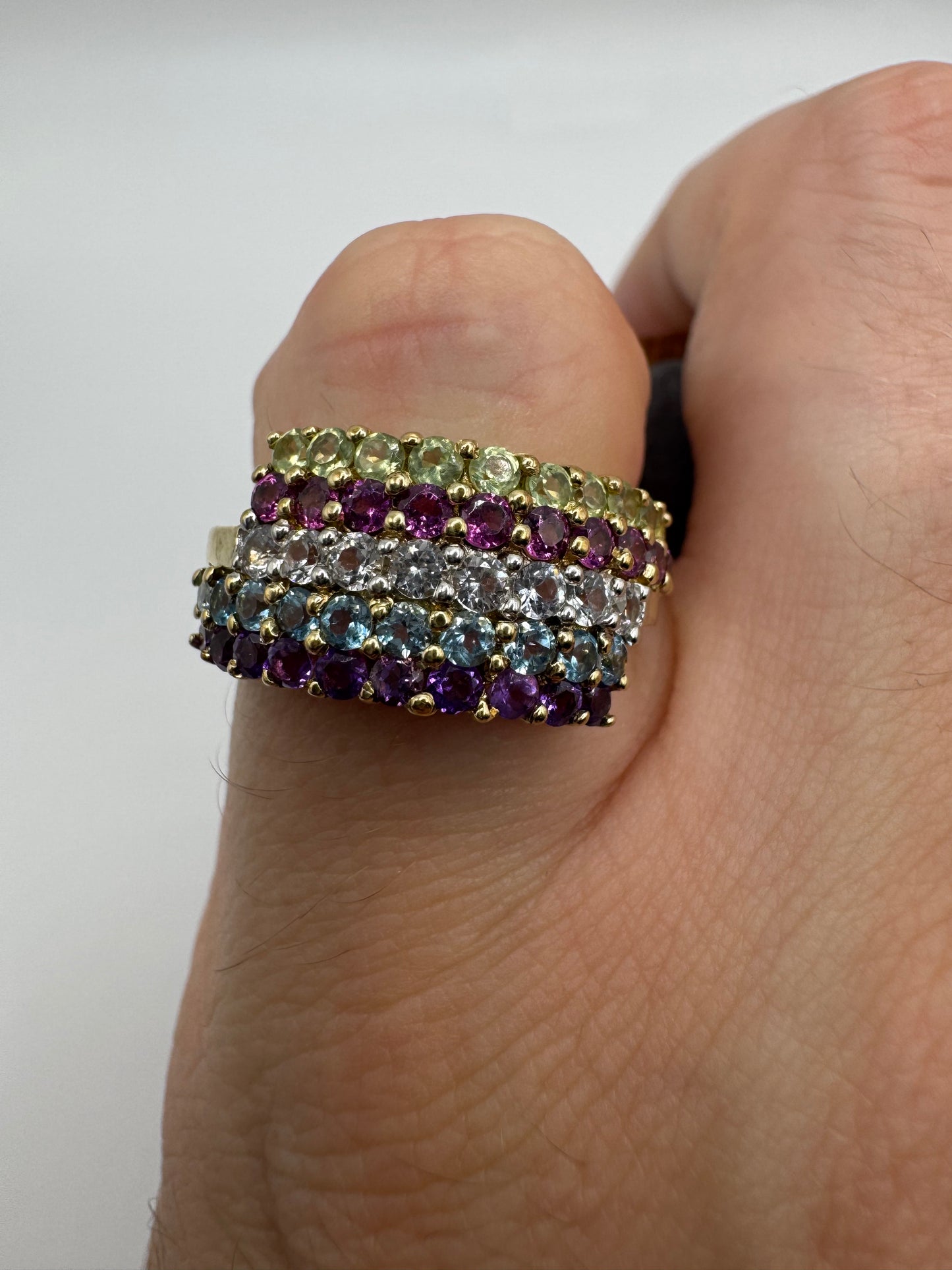 9ct gold multi gem cluster ring